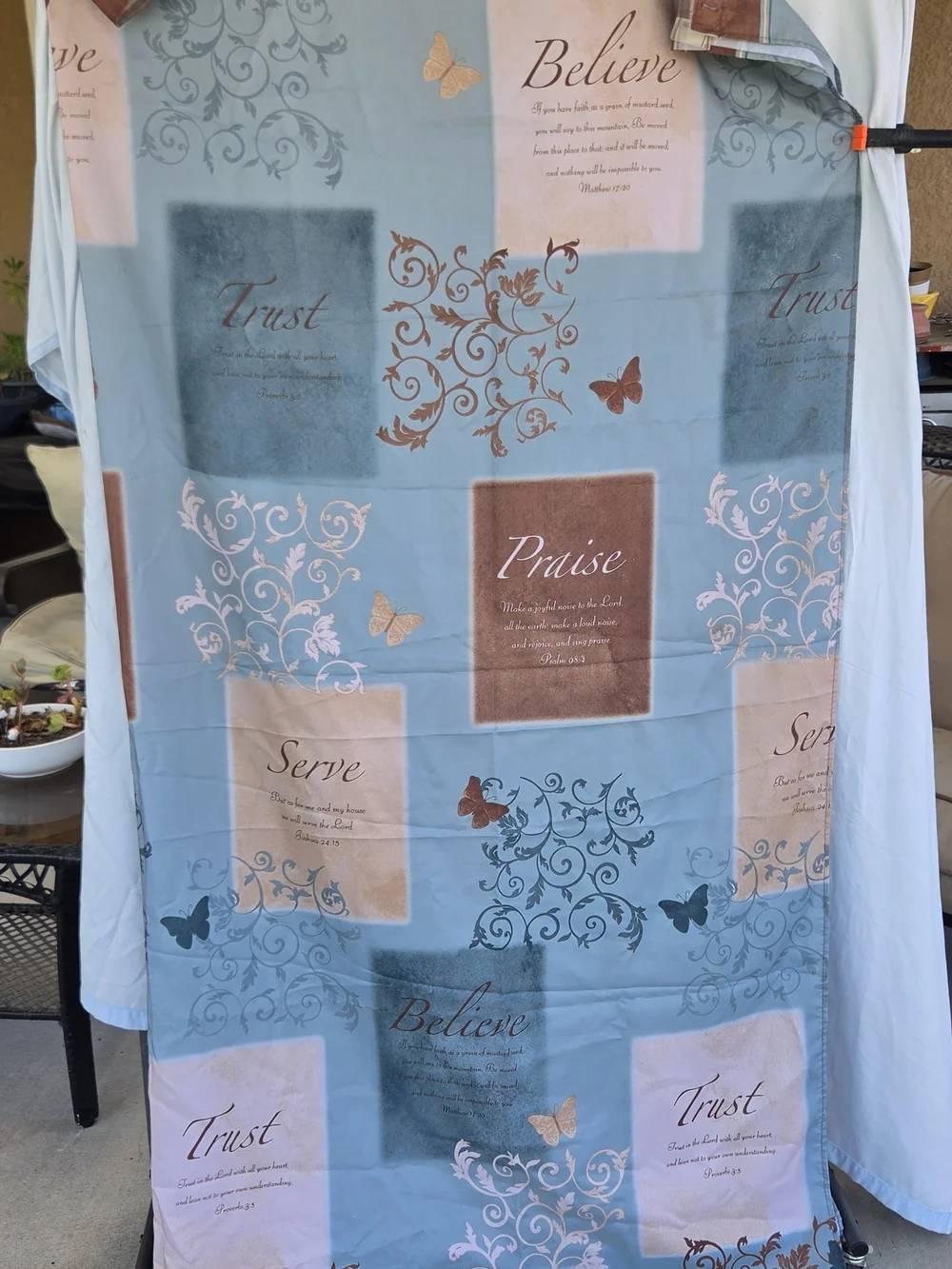 Faith Based  with Butterfly Shower Curtain Hooks - Teal  70x70